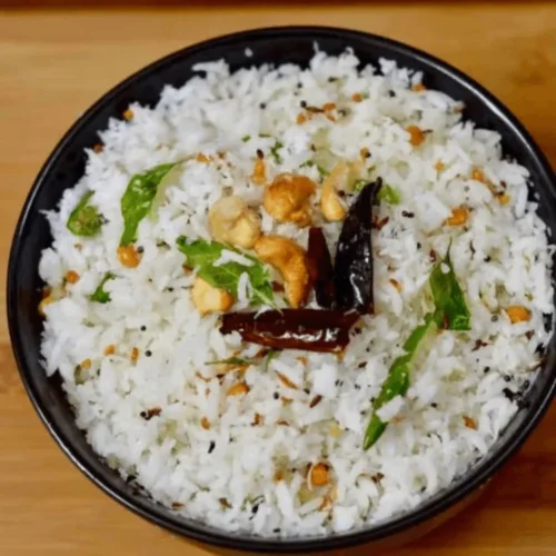 Coconut rice with Papad