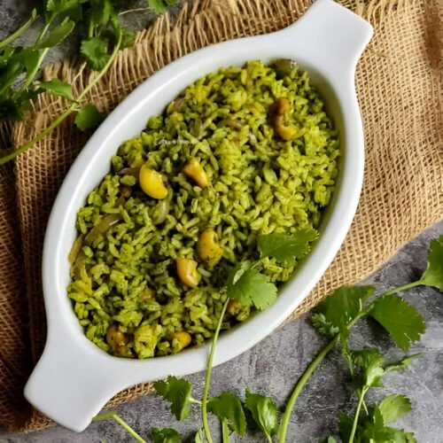 Coriander rice with raita, Papad