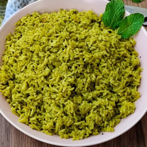 Mint rice with raita Papad
